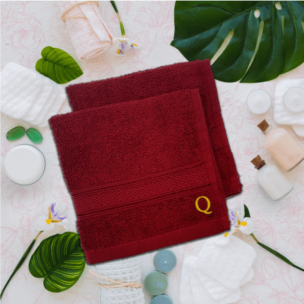 BYFT Daffodil Monogrammed Face Towel Burgundy 30 x 30 Cm