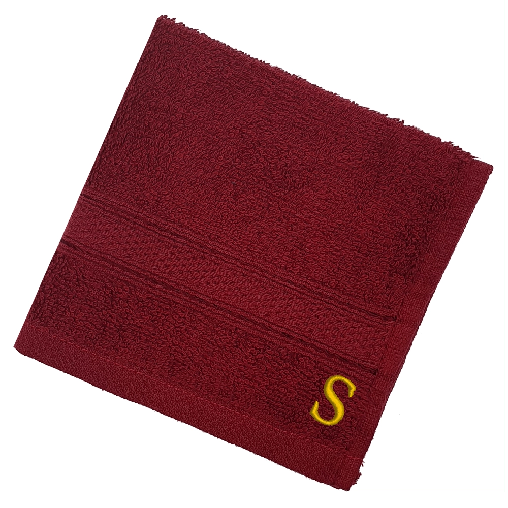 BYFT Daffodil Monogrammed Face Towel Burgundy 30 x 30 Cm