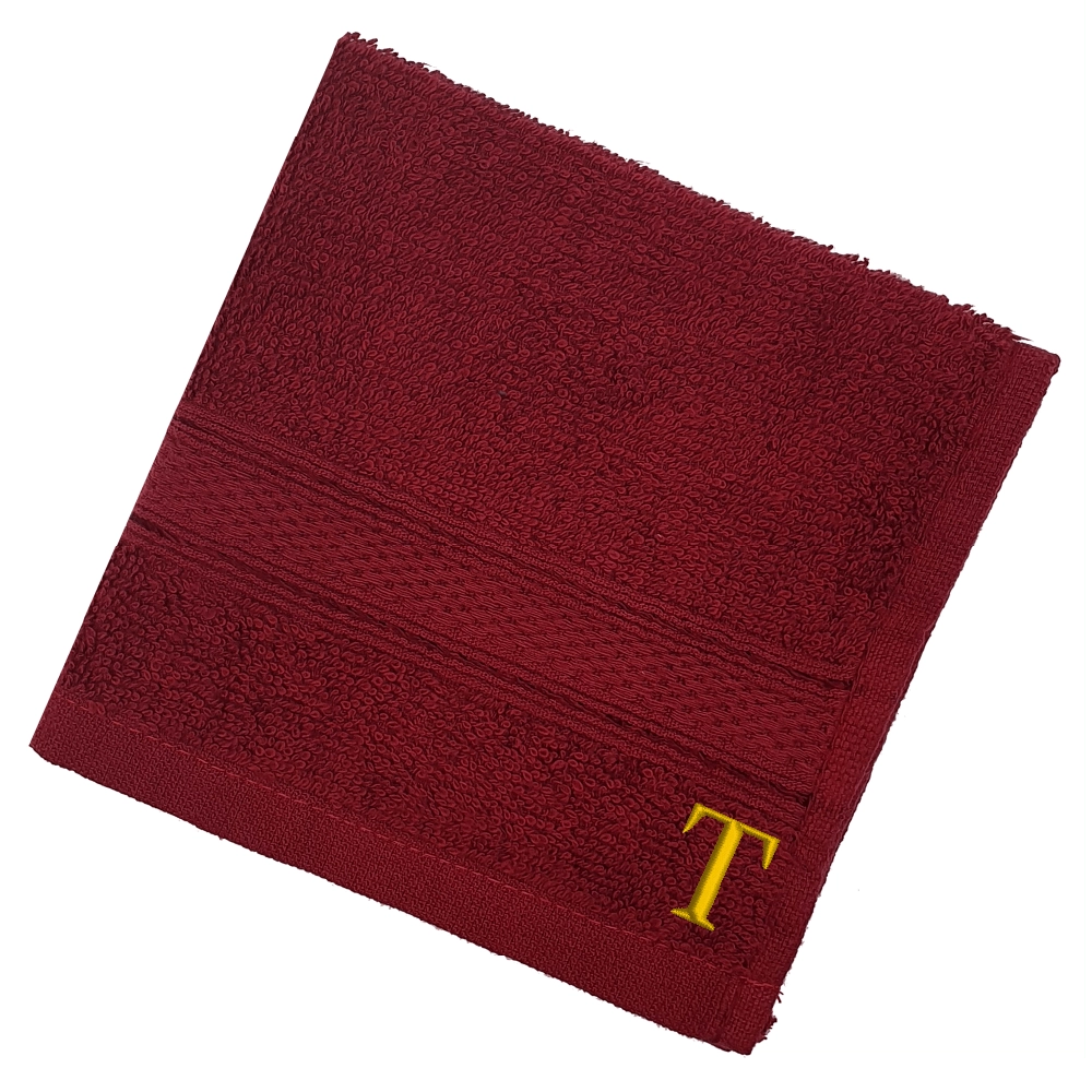 BYFT Daffodil Monogrammed Face Towel Burgundy 30 x 30 Cm
