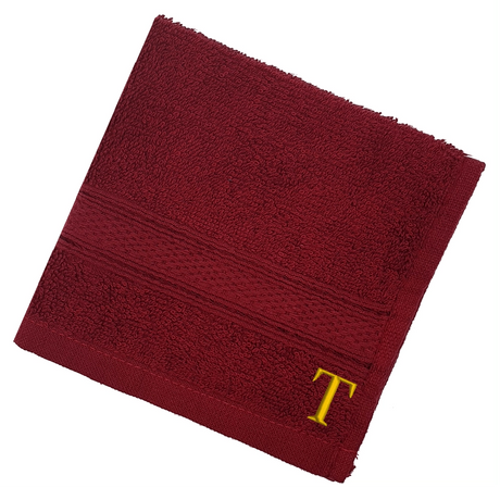 BYFT Daffodil Monogrammed Face Towel Burgundy 30 x 30 Cm