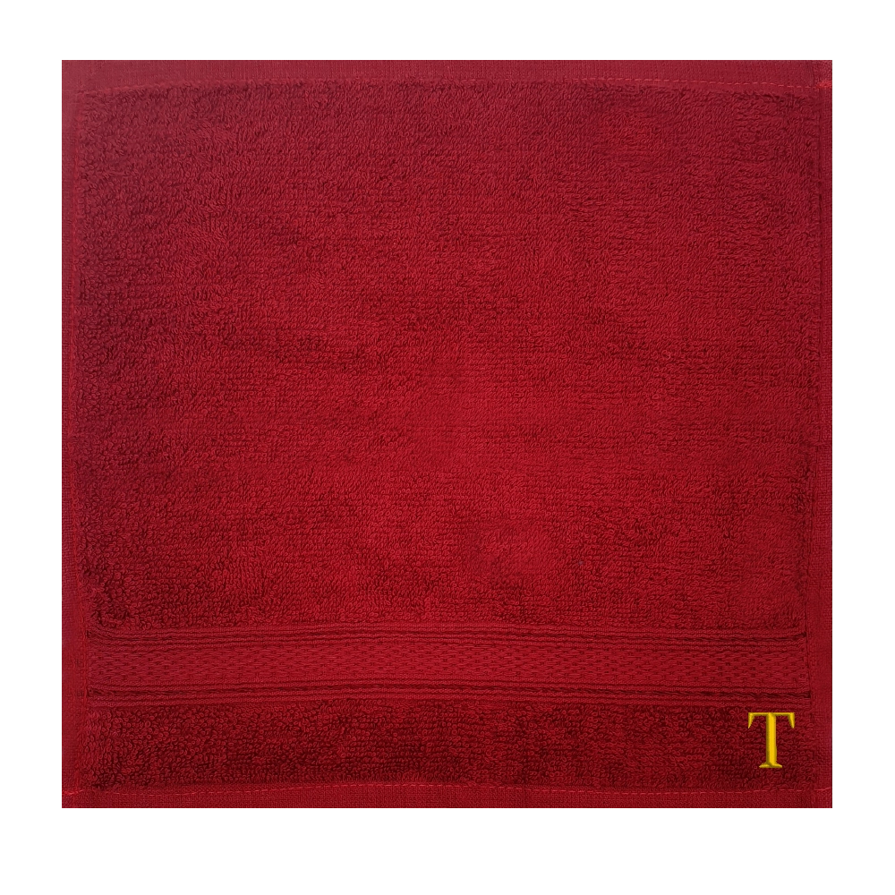 BYFT Daffodil Face Towel Burgundy Monogrammed Pure Cotton Personalised Initial / Letter / Alphabet Perfect For Gifting Set of 06