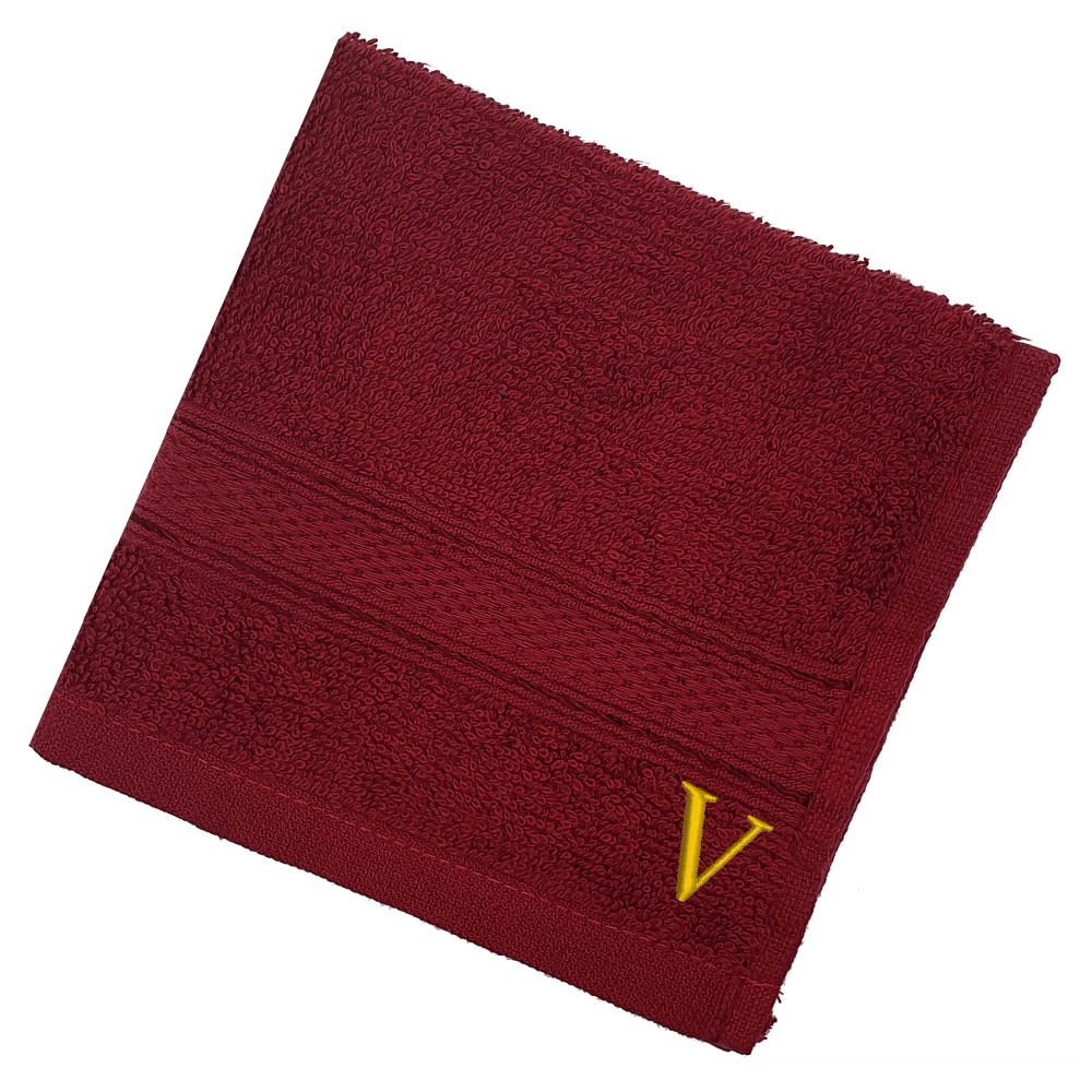 BYFT Daffodil Monogrammed Face Towel Burgundy 30 x 30 Cm