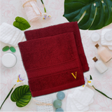 BYFT Daffodil Monogrammed Face Towel Burgundy 30 x 30 Cm