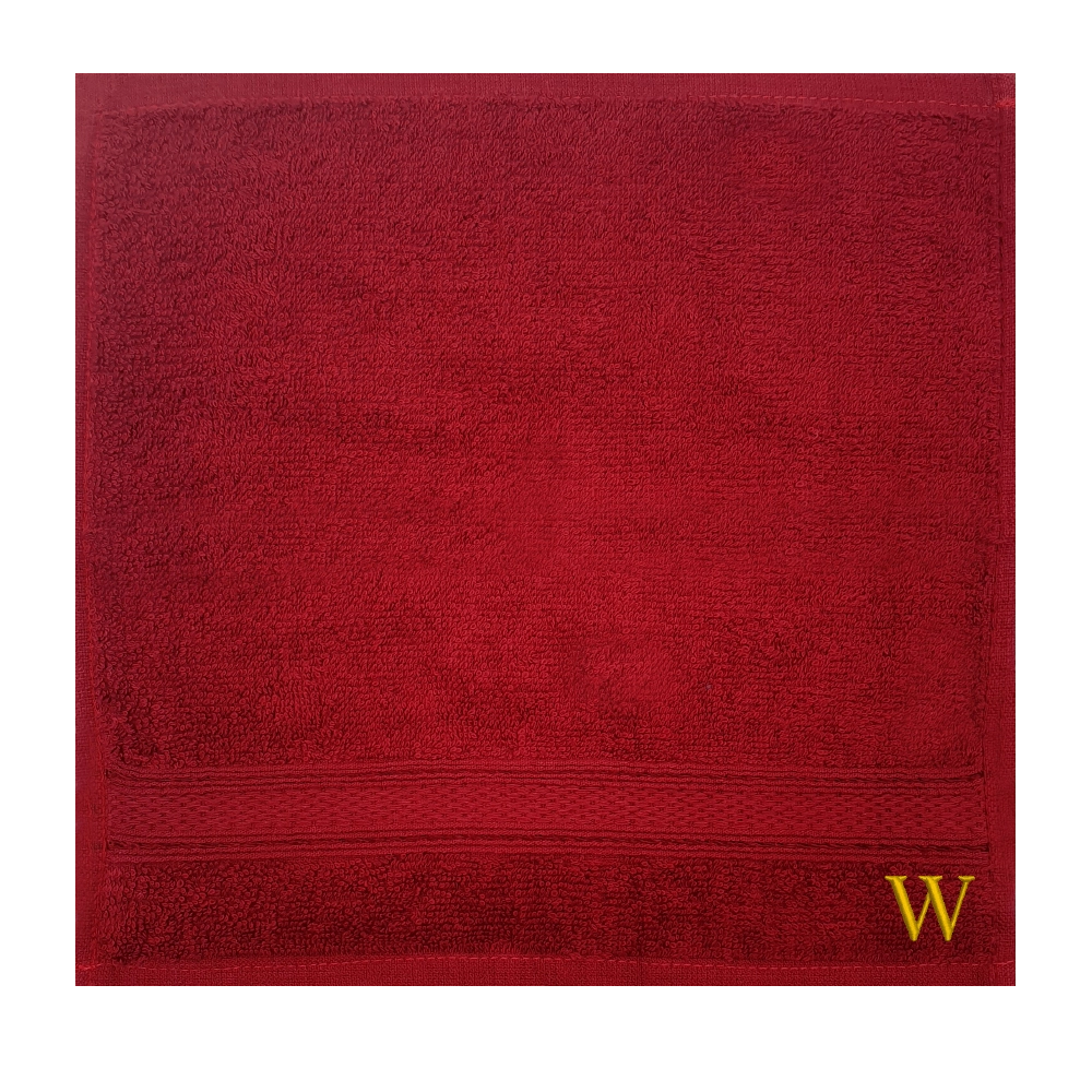 BYFT Daffodil Face Towel Burgundy Monogrammed Pure Cotton Personalised Initial / Letter / Alphabet Perfect For Gifting Set of 06