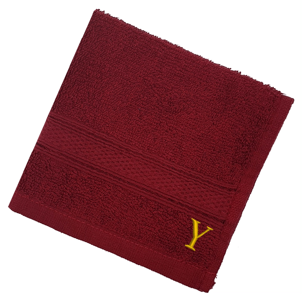 BYFT Daffodil Monogrammed Face Towel Burgundy 30 x 30 Cm
