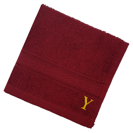 BYFT Daffodil Monogrammed Face Towel Burgundy 30 x 30 Cm