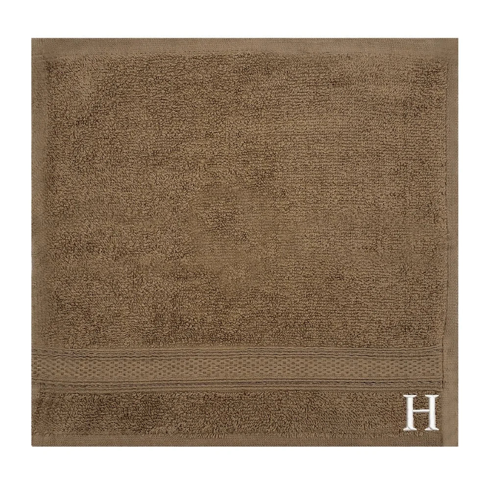 BYFT Daffodil Monogrammed Face Towel Dark Beige 30 x 30 Cm