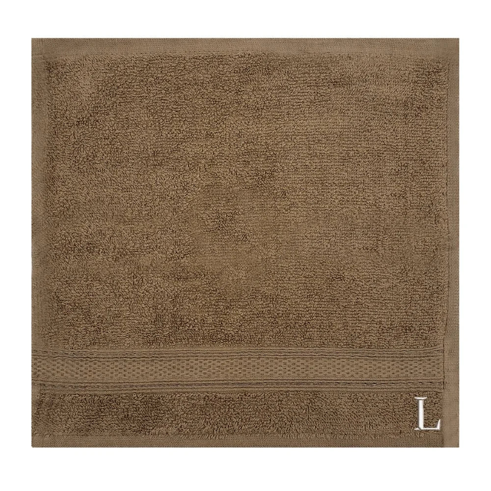 BYFT Daffodil Monogrammed Face Towel Dark Beige 30 x 30 Cm