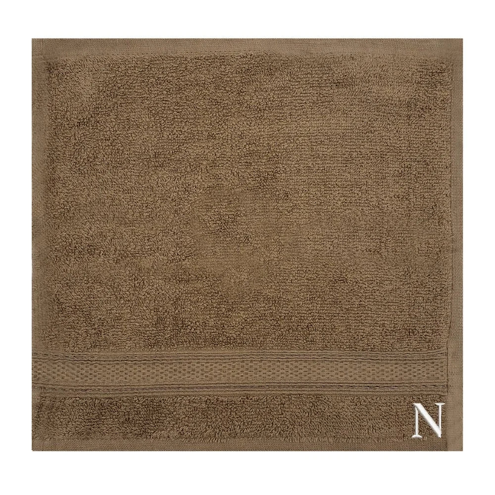 BYFT Daffodil Monogrammed Face Towel Dark Beige 30 x 30 Cm