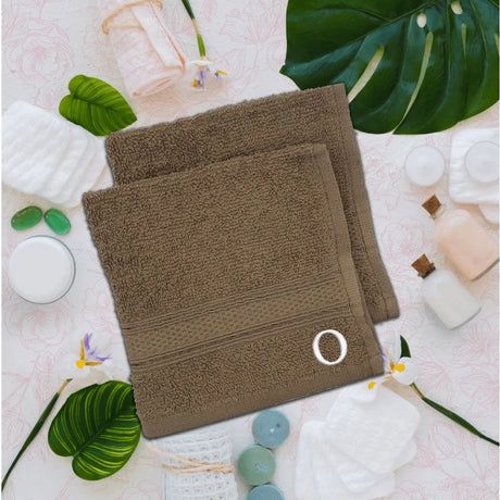 BYFT Daffodil Monogrammed Face Towel Dark Beige 30 x 30 Cm