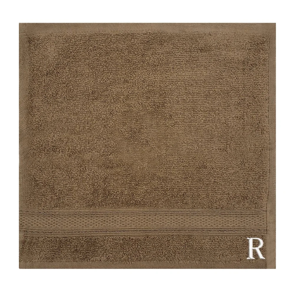 BYFT Daffodil Monogrammed Face Towel Dark Beige 30 x 30 Cm