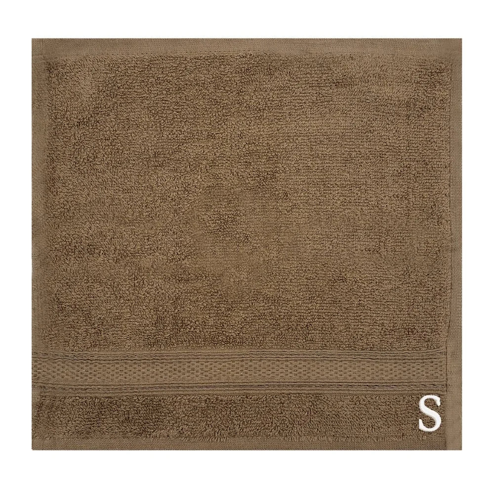 BYFT Daffodil Monogrammed Face Towel Dark Beige 30 x 30 Cm