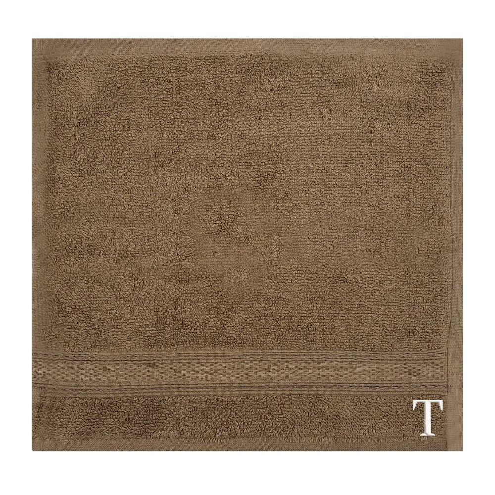 BYFT Daffodil Face Towel Dark Beige Monogrammed Pure Cotton Personalised Initial / Letter / Alphabet Perfect For Gifting Set of 06