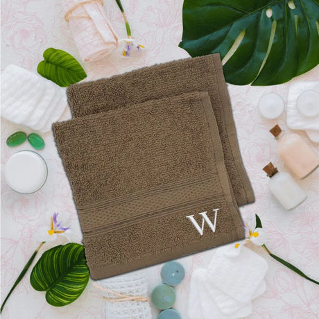 BYFT Daffodil Monogrammed Face Towel Dark Beige 30 x 30 Cm