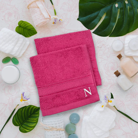 BYFT Daffodil Monogrammed Face Towel Fuchsia Pink 30 x 30 Cm