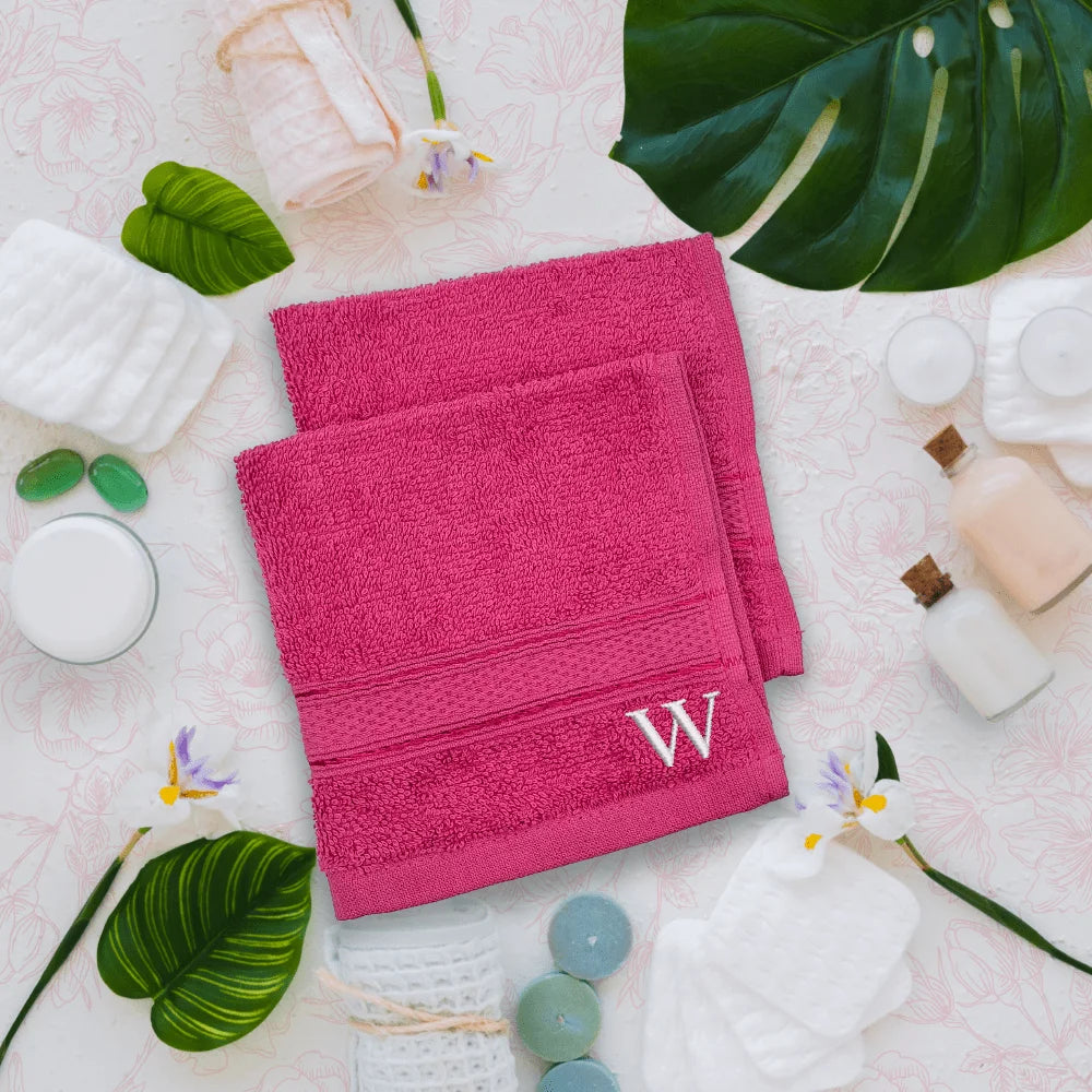 BYFT Daffodil Monogrammed Face Towel Fuchsia Pink 30 x 30 Cm