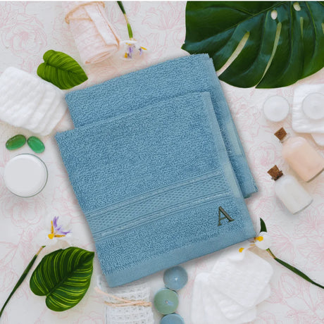 BYFT Daffodil Monogrammed Face Towel Light Blue 30 x 30 Cm