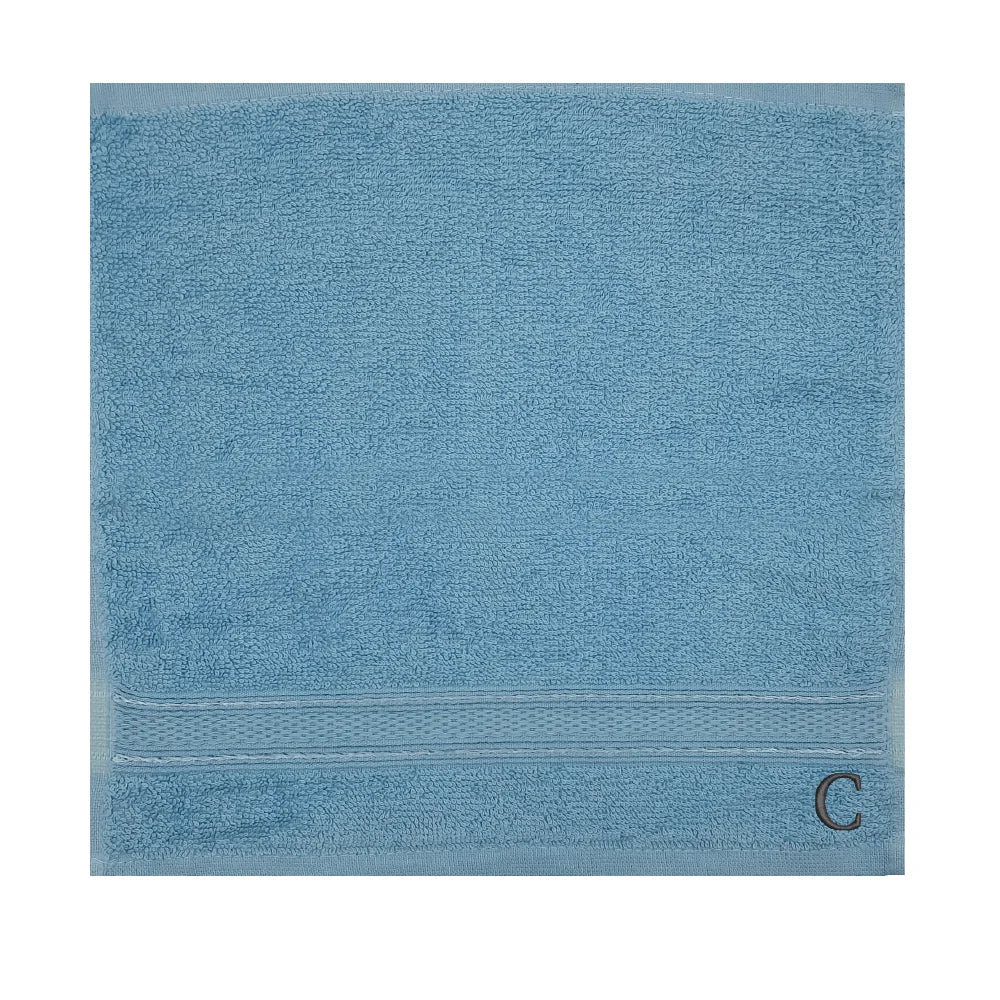 BYFT Daffodil Monogrammed Face Towel Light Blue 30 x 30 Cm