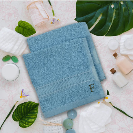 BYFT Daffodil Monogrammed Face Towel Light Blue 30 x 30 Cm