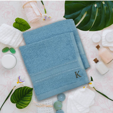BYFT Daffodil Monogrammed Face Towel Light Blue 30 x 30 Cm
