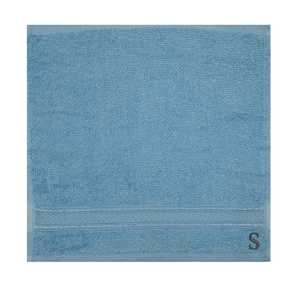 BYFT Daffodil Monogrammed Face Towel Light Blue 30 x 30 Cm