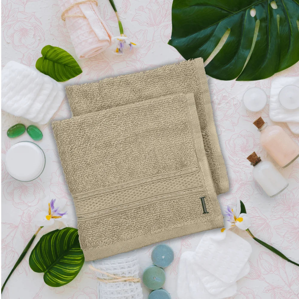 BYFT Daffodil Monogrammed Face Towel Light Grey 30 x 30 Cm