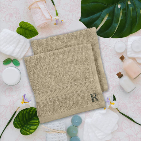 BYFT Daffodil Monogrammed Face Towel Light Grey 30 x 30 Cm