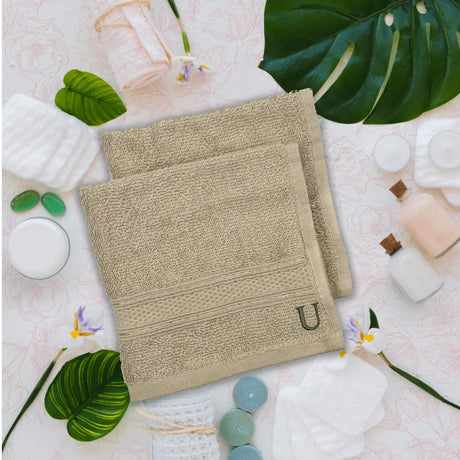 BYFT Daffodil Monogrammed Face Towel Light Grey 30 x 30 Cm