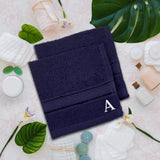 BYFT Daffodil Monogrammed Face Towel Navy Blue 30 x 30 Cm