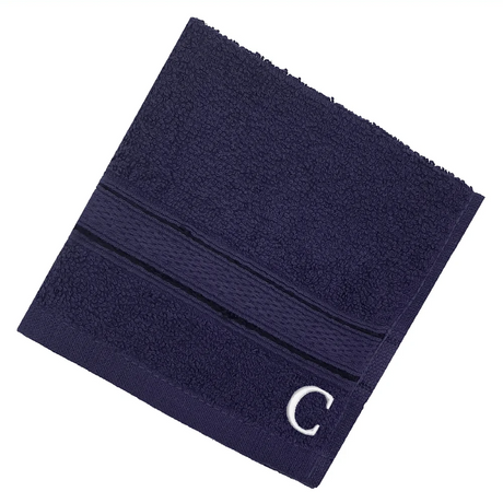 BYFT Daffodil Monogrammed Face Towel Navy Blue 30 x 30 Cm