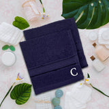 BYFT Daffodil Monogrammed Face Towel Navy Blue 30 x 30 Cm