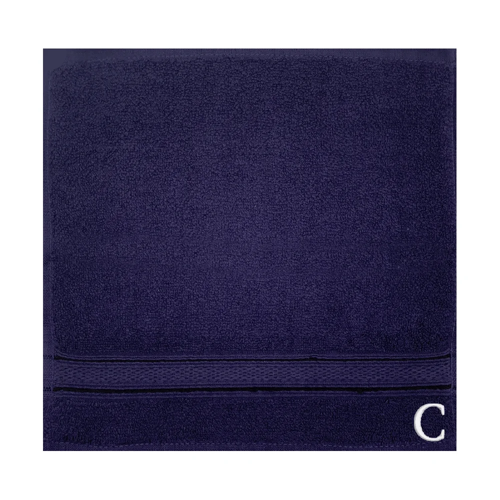 BYFT Daffodil Monogrammed Face Towel Navy Blue 30 x 30 Cm