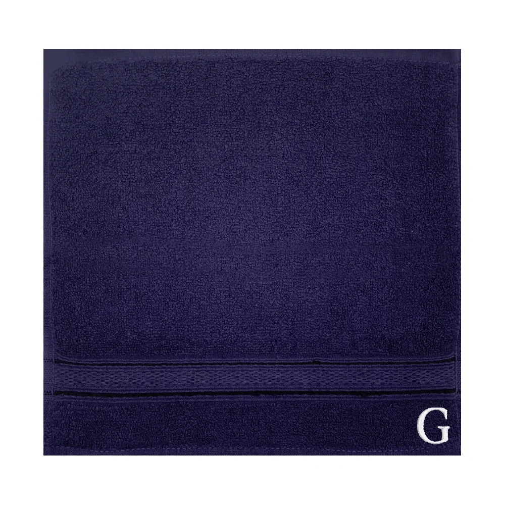 BYFT Daffodil Monogrammed Face Towel Navy Blue 30 x 30 Cm