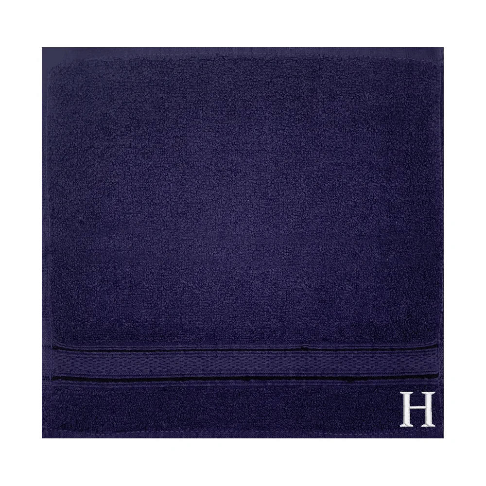 BYFT Daffodil Monogrammed Face Towel Navy Blue 30 x 30 Cm