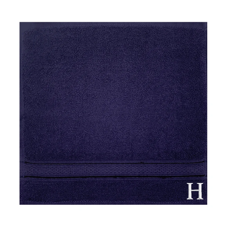 BYFT Daffodil Monogrammed Face Towel Navy Blue 30 x 30 Cm