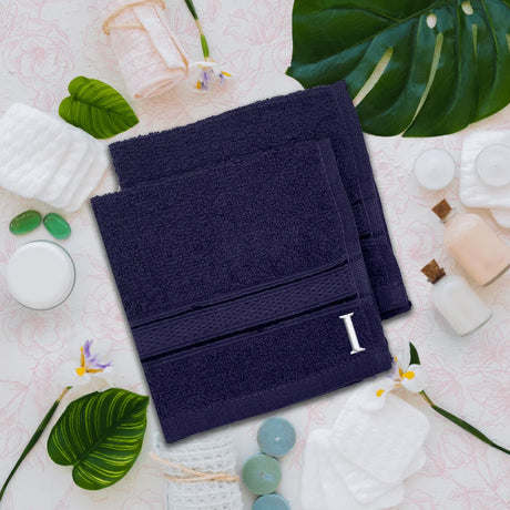 BYFT Daffodil Monogrammed Face Towel Navy Blue 30 x 30 Cm