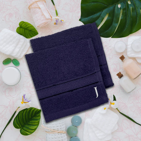 BYFT Daffodil Monogrammed Face Towel Navy Blue 30 x 30 Cm