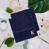 BYFT Daffodil Monogrammed Face Towel Navy Blue 30 x 30 Cm