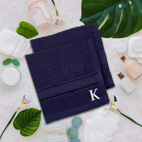 BYFT Daffodil Monogrammed Face Towel Navy Blue 30 x 30 Cm