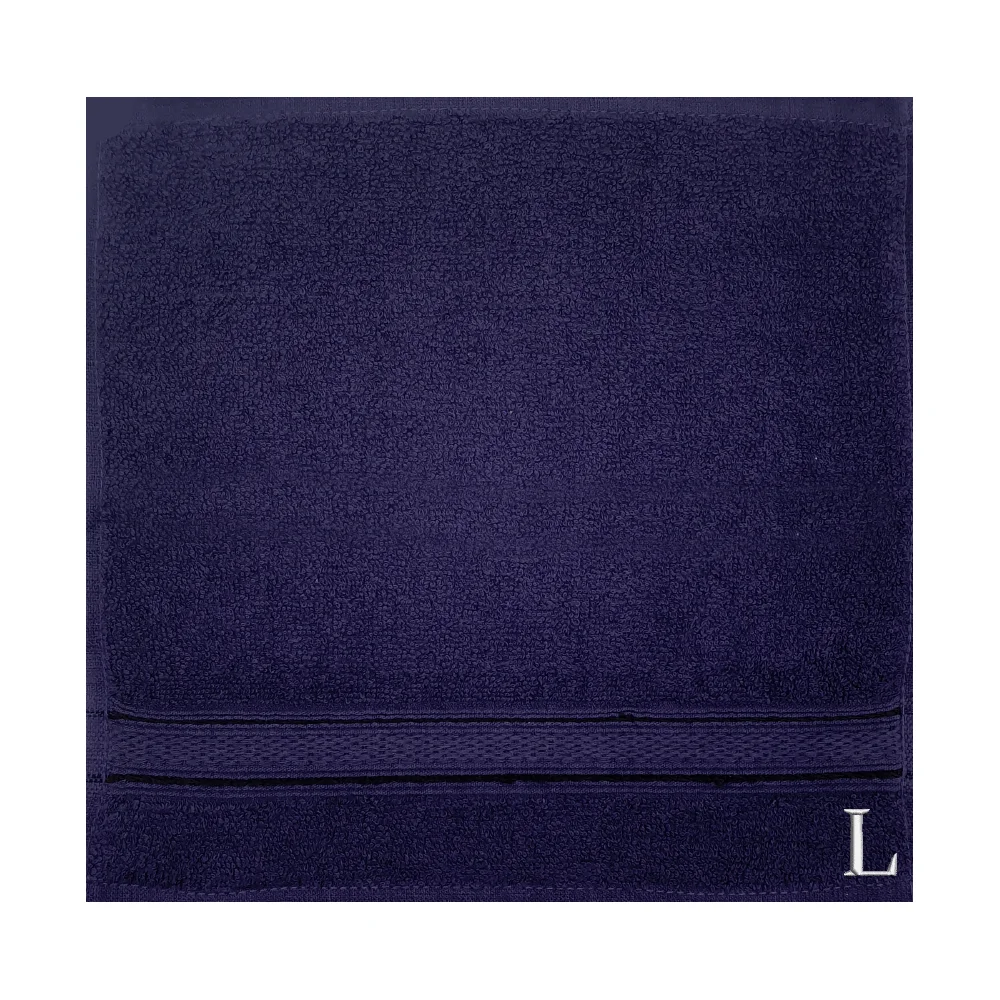 BYFT Daffodil Monogrammed Face Towel Navy Blue 30 x 30 Cm