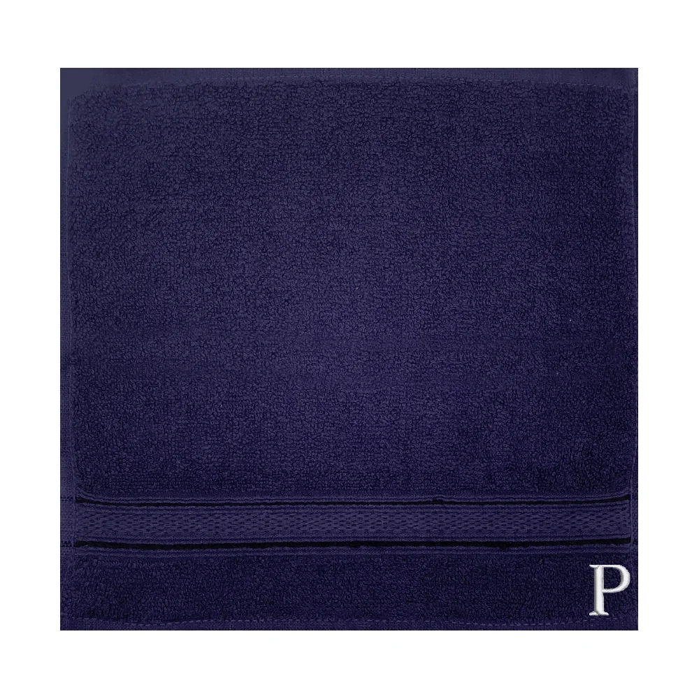 BYFT Daffodil Monogrammed Face Towel Navy Blue 30 x 30 Cm