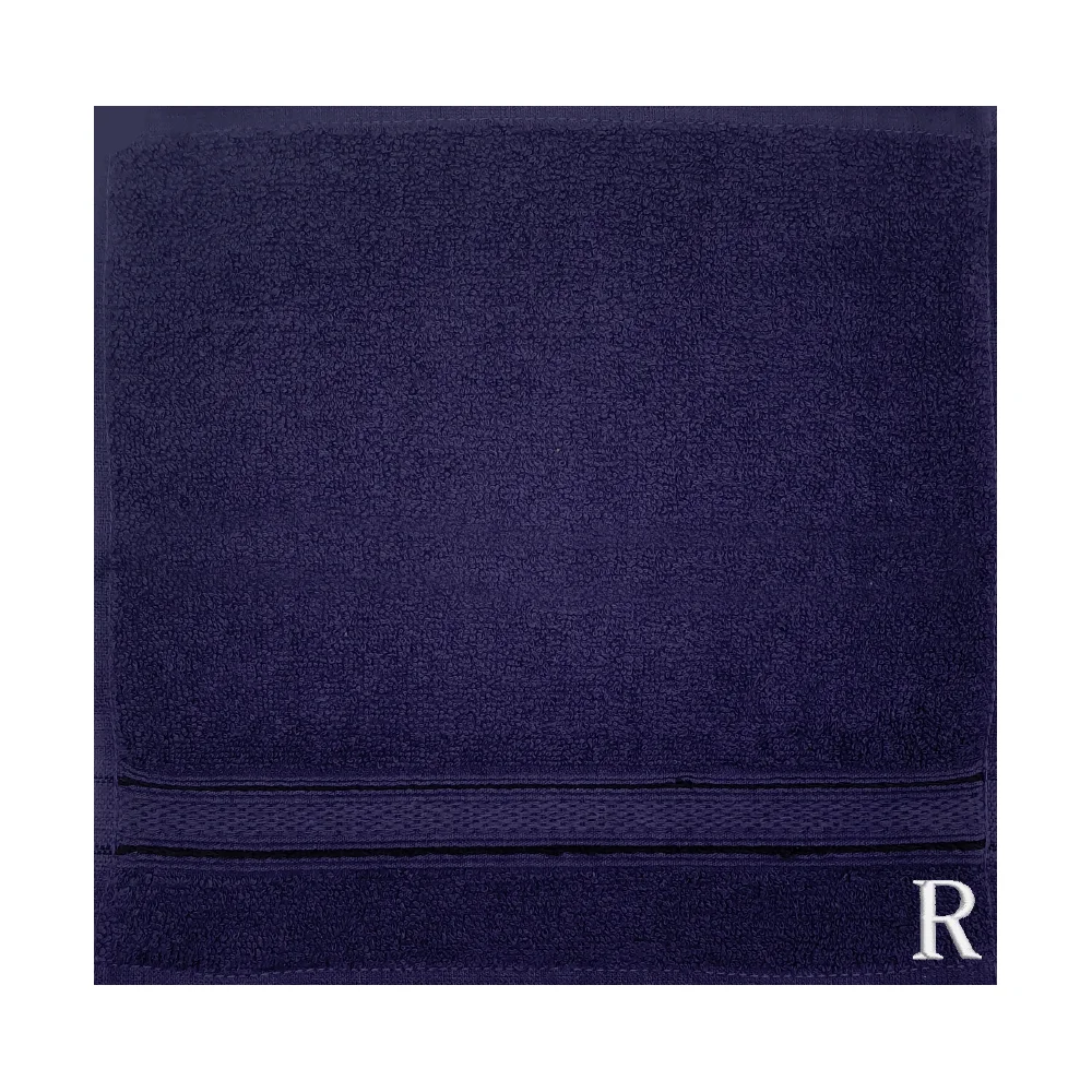 BYFT Daffodil Monogrammed Face Towel Navy Blue 30 x 30 Cm