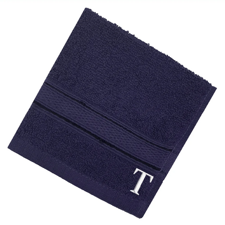 BYFT Daffodil Monogrammed Face Towel Navy Blue 30 x 30 Cm