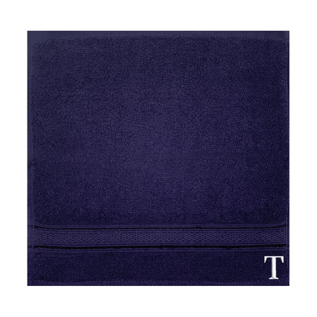 BYFT Daffodil Monogrammed Face Towel Navy Blue 30 x 30 Cm