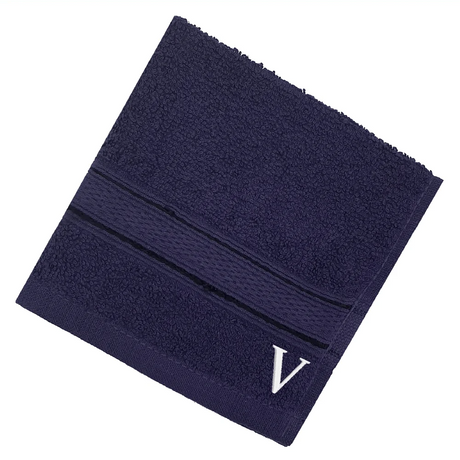 BYFT Daffodil Monogrammed Face Towel Navy Blue 30 x 30 Cm