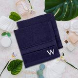 BYFT Daffodil Monogrammed Face Towel Navy Blue 30 x 30 Cm