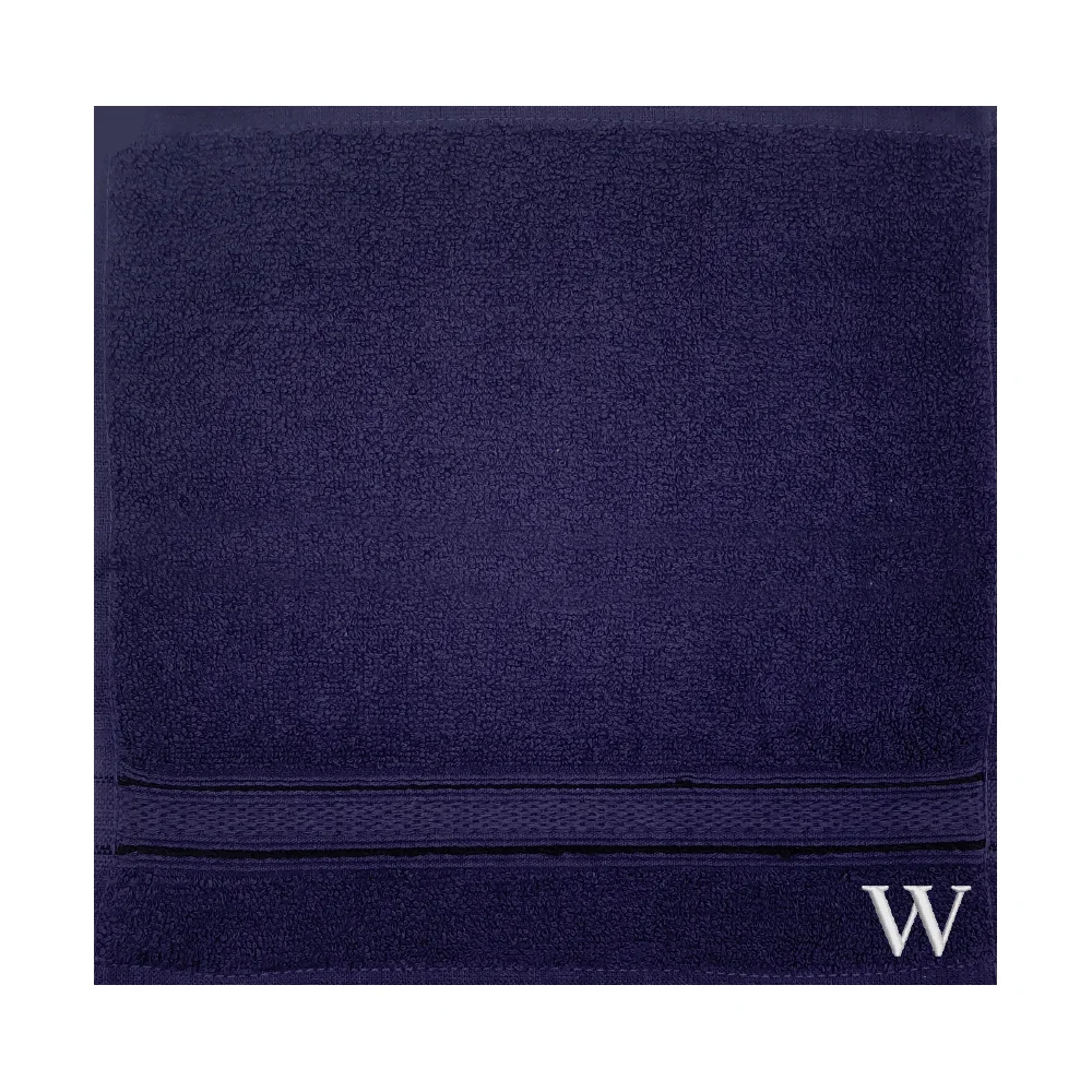 BYFT Daffodil Monogrammed Face Towel Navy Blue 30 x 30 Cm