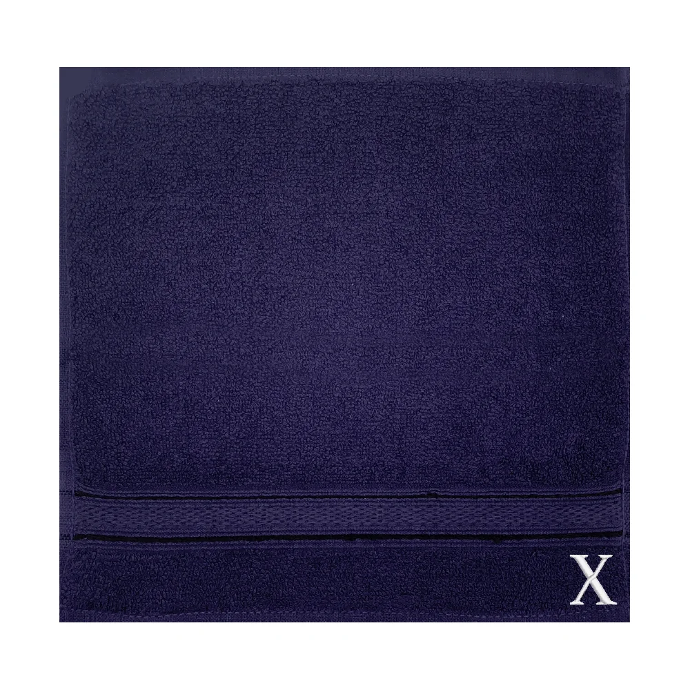 BYFT Daffodil Monogrammed Face Towel Navy Blue 30 x 30 Cm