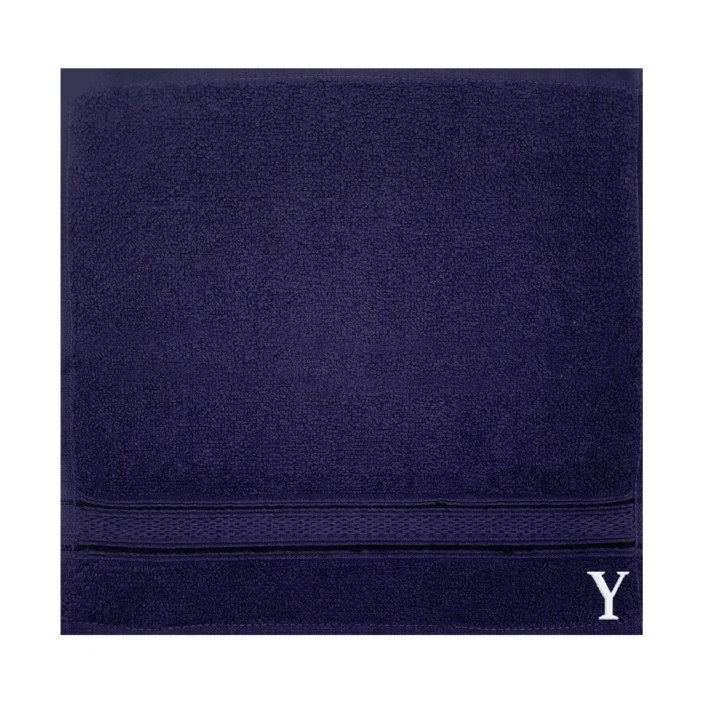 BYFT Daffodil Monogrammed Face Towel Navy Blue 30 x 30 Cm