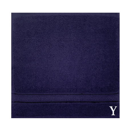BYFT Daffodil Monogrammed Face Towel Navy Blue 30 x 30 Cm